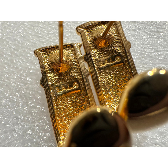 Vintage S.A.L. Swarovski Clear Crystal Half Hoop Earrings Gold Plated Pierced - Picture 4 of 6